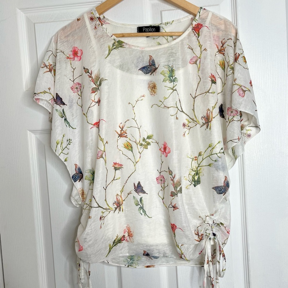 Nordstrom Papillon 2-in-1 Short Sleeve Butterfly & Floral Top size small